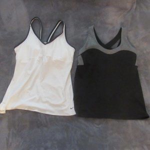 Lot of 2 Workout Tanks- White Nike Dryfit- Sz XL; Black Lole Support Tank M/L